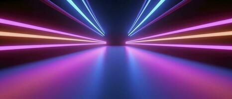 3d rendering, rounded pink blue neon lines, glowing in the dark. Abstract minimalist geometric background. Ultraviolet spectrum. Cyber space. Futuristic wallpaper, generate ai photo