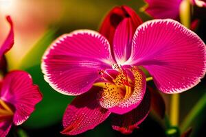 un hermosa orquídea flores floreciente esplendor. el encantador mundo de orquídeas. generativo ai foto