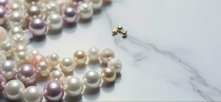 Pearls background. Pearls on marble background, generate ai photo
