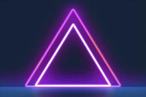 3d render, abstract fantasy background. Unique futuristic wallpaper with a triangular geometric shape glowing with pink red neon light, colorful, generate ai photo