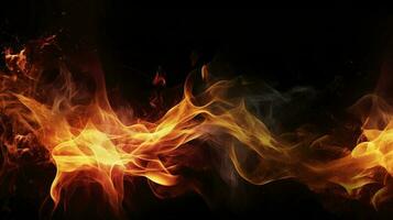 Detail of fire sparks isolated on black background, Blaze fire flame background and textured, generate ai photo