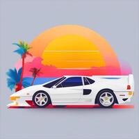 Artwork of tshirt graphic design flat design of one retro car. Generate Ai photo