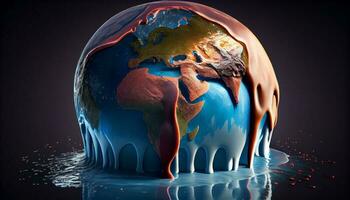 Earth melting by global warming or climate change problem. Generate Ai. photo