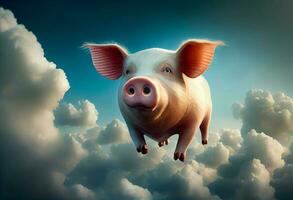 Pigs fly in the sky. Generate Ai photo