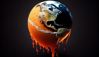 Earth melting by global warming or climate change problem. Generate Ai. photo