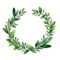 Green leaves watercolor wreath isolated. Illustration photo