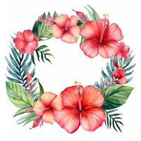 Watercolor tropical wreath isolated. Illustration photo
