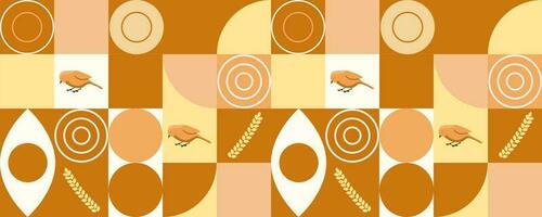 Geometric pattern seamless. Orange color. Bird, circles, rectangles, semicircle. Vector illustration