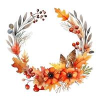 Watercolor Autumn Wreath Isolated. Illustration photo