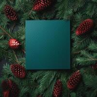 Empty paper on Christmas green background with fir. Illustration photo