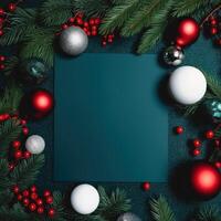 Empty paper on Christmas green background with fir. Illustration photo