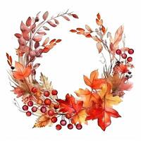 Watercolor Autumn Wreath Isolated. Illustration photo