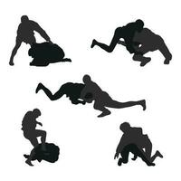 conjunto de real siluetas de sambo Atletas en sambo lucha, combate sambo, duelo, luchar, jiu jitsu marcial arte, deportividad vector