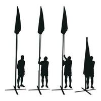 Set of black realness silhouettes of men with a flagpole. Isolated vector