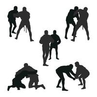 conjunto de vector siluetas de sambo Atletas en sambo lucha, combate sambo, duelo, luchar, jiu jitsu marcial arte, deportividad