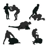 Set of natural silhouettes of sambo athletes in sambo wrestling, combat sambo, duel, fight, jiu jitsu. Martial art, sportsmanship vector