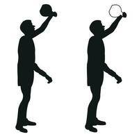 Set silhouettes athletes weight lifter lift kettlebell, weights. Weight lifting. Pull, push, bench press vector