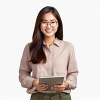 Business woman with tablet PC isolated. Illustration photo