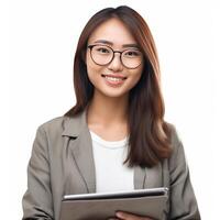 Business woman with tablet PC isolated. Illustration photo