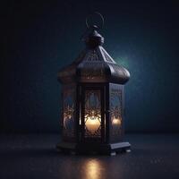 Arabic ramadan lantern with burning candle photo