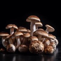 Shimeji mushrooms in front of black background photo