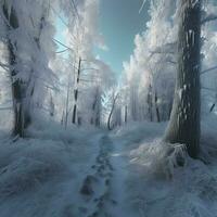 Winter landscape in the forest, snowy weather in january, beautiful landscape in the snowy forest, a trip to the north, generate ai photo