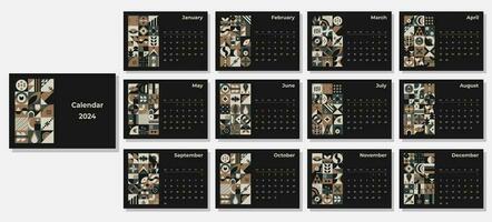 Calendar 2024 geometric patterns. Monthly calendar template for 2024 year with geometric shapes. vector