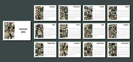 Calendar 2024 geometric patterns. Monthly calendar template for 2024 year with geometric shapes. vector