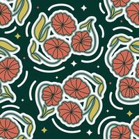 Seamless Floral Pattern in Retro 90s Style. Cute Botanical Contemporary Pattern. Trendy and Groovy Graphics for Fashion, Wallpaper, Wrapping Paper, Background, Print, Fabric, Textile and Apparel vector