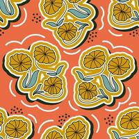 Seamless Floral Pattern in Retro 90s Style. Cute Botanical Contemporary Pattern. Trendy and Groovy Graphics for Fashion, Wallpaper, Wrapping Paper, Background, Print, Fabric, Textile and Apparel vector