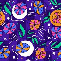 Seamless Floral Pattern in Retro 90s Style. Cute Botanical Contemporary Pattern. Trendy and Groovy Graphics for Fashion, Wallpaper, Wrapping Paper, Background, Print, Fabric, Textile and Apparel vector