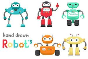 Vector illustration of cartoon set robot characters