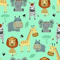 Seamless pattern vector of hand drawn animals cartoon with forest elements