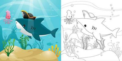 Cute baby Shark coloring page. Black and white cartoon illustration for  simple design or coloring books education 25851356 Vector Art at Vecteezy