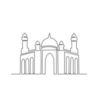 uno continuo línea dibujo de un mezquita. diseño sitio de musulmán Orando con sencillo lineal estilo. Ramadán kareem diseño concepto vector