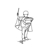 One continuous line drawing of a Magician attraction with the stick and hat. Magician concept illustration in simple linear style. Magician design concept vector illustration