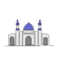 One continuous line drawing of a Mosque. Design Place of moslem praying with simple linear style. Ramadan kareem design concept vector