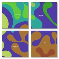 set of squares groovy retro funky liquid line pattern background vector