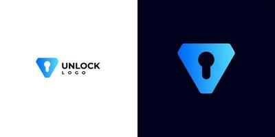 logo for a Web3 Blockchain Development Agency. Unlock logo with V shield Keyhole. safety data logo. vector