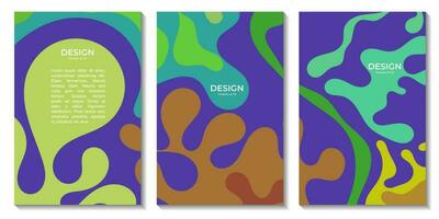 set of flyers cover groovy retro funky liquid line pattern background vector