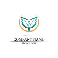 Tree leaf vector and green logo design friendly concept