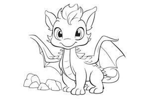 Dragon coloring page for kids, Vector Character Illustration