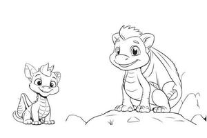 Dragon coloring page for kids, Vector Character Illustration