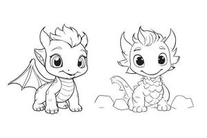 Dragon coloring page for kids, Vector Character Illustration