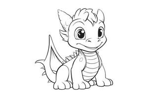 Dragon coloring page for kids, Vector Character Illustration