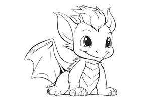 Dragon coloring page for kids, Vector Character Illustration