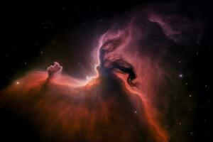 Photographing the deep space object known as the Horsehead Nebula, a dark cloud of gas and dust that is part of the Orion Molecular Cloud complex, generate ai photo