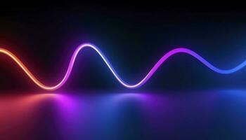 3d rendering, the abstract background of colorful neon wavy lines glowing in the dark. Modern simple wallpaper, generates ai photo
