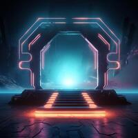 Scifi neon stage with smoked background photo