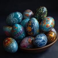 Pascua de Resurrección pintado huevos ai generado foto